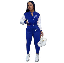Casual Blue Two Piece Set Single-breasted Color Matching Sports Baseball Suit