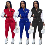 Casual Red Two Piece Set Single-breasted Color Matching Sports Baseball Suit