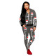 Casual Grey Printed Letter Hooded Pants Set For Woman Winter