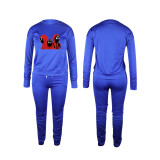 Trend New Royal Blue Squid Game Mask Man Printed Sports Two Piece Ruched Pants Set