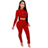 Hot Selling Trend New Red Squid Game Mask Man Printed Crop Top Sports Two Piece Ruched Set