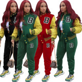 Red Air Layer Baseball Suit Buttons Printed Letter Two Piece Outfits