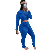 Solid Color Sexy Blue Cut-out Stacked One Piece Jumpsuits