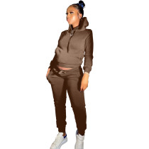 Winter Casual Coffee Skinny Hoodie Sweatsuits Matching Sets 2 Two Piece Set Tracksuit