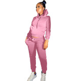 Winter Casual Pink Skinny Hoodie Sweatsuits Matching Sets 2 Two Piece Set Tracksuit