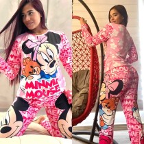 Casual Cartoon Print Home Wear Long Sleeve Pajamas Loungewear Women Sets