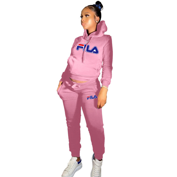 Casual Pink Skinny Printed Hoodie Sweatsuits Matching Sets 2 Two Piece Set Tracksuit