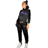 Casual Black Skinny Printed Hoodie Sweatsuits Matching Sets 2 Two Piece Set Tracksuit