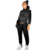 Winter Casual Black Skinny Hoodie Sweatsuits Matching Sets 2 Two Piece Set Tracksuit