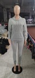Winter Casual Grey Skinny Hoodie Sweatsuits Matching Sets 2 Two Piece Set Tracksuit