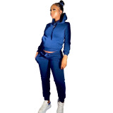 Winter Casual Royal Blue Skinny Hoodie Sweatsuits Matching Sets 2 Two Piece Set Tracksuit