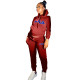Casual Wine Red Skinny Printed Hoodie Sweatsuits Matching Sets 2 Two Piece Set Tracksuit