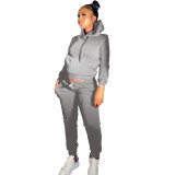 Winter Casual Grey Skinny Hoodie Sweatsuits Matching Sets 2 Two Piece Set Tracksuit