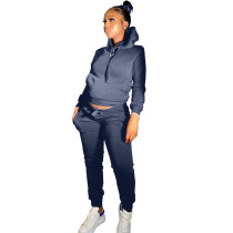 Winter Casual Dark Blue Skinny Hoodie Sweatsuits Matching Sets 2 Two Piece Set Tracksuit