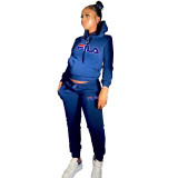 Casual Royal Blue Skinny Printed Hoodie Sweatsuits Matching Sets 2 Two Piece Set Tracksuit