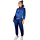 Casual Royal Blue Skinny Printed Hoodie Sweatsuits Matching Sets 2 Two Piece Set Tracksuit