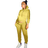 Winter Casual Yellow Skinny Hoodie Sweatsuits Matching Sets 2 Two Piece Set Tracksuit