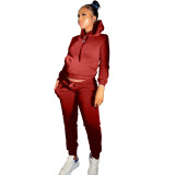Winter Casual Red Skinny Hoodie Sweatsuits Matching Sets 2 Two Piece Set Tracksuit