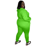 Fashion Women Embroidery Sportswear Casual Fluorescent Green Two Piece Tracksuit Set