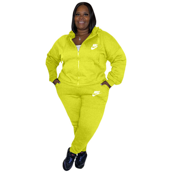 Fashion Women Embroidery Sportswear Casual Yellow Two Piece Tracksuit Set