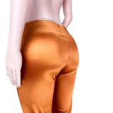 Fashion Bronze Reflective Slit High Waist Pleated Trousers