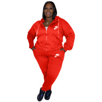 Fashion Women Embroidery Sportswear Casual Red Two Piece Tracksuit Set