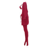 Women 3 Piece Sets Sexy Lingerie Lounge Wear Set Red Pyjamas Female Nightwear Cardigan Sleepwear