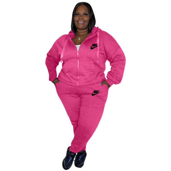 Fashion Women Embroidery Sportswear Casual Rose Two Piece Tracksuit Set