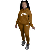 Winter Coffee Sweatshirt Printed Two Piece Running Clothes Sweatpants and Hoodie Set