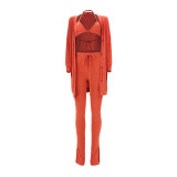 Women 3 Piece Sets Sexy Lingerie Lounge Wear Set Orange Pyjamas Female Nightwear Cardigan Sleepwear