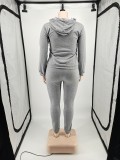 Fashion Women Embroidery Sportswear Casual Grey Two Piece Tracksuit Set
