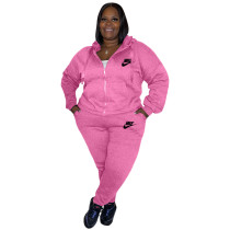 Fashion Women Embroidery Sportswear Casual Pink Two Piece Tracksuit Set