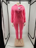 Fashion Women Embroidery Sportswear Casual Rose Two Piece Tracksuit Set