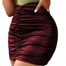 Womens Wine Red Faux Leather Mini Skirt with Zipper A-line Bodycon PU Pencil Skirts