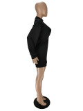 Solid Color Black Imitation Cotton V Neck Pit knit Mini Dress with Vest