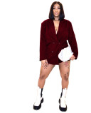 Casual Wine Red Double breasted Bat Sleeve Suit Coat