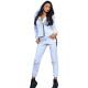 Casual Solid Color White Zipper Hoodie Sports Two Piece Set