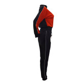 Casual Red/Black Color Matching High Neck Pullover Two Piece Women Set