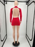Solid Red Elastic Cotton Backless Nightclub Sexy Dress