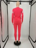 Casual Autumn Winter Pink Pullover Lounge Wear Women Letter Embroidery Two Piece Set