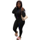 Casual Autumn Winter Black Pullover Lounge Wear Women Letter Embroidery Two Piece Set