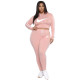 Casual Pink Printed Side Parallel Sportswear Plus Size Hoodie Set For Women