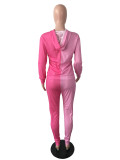 Pink Sport Color Block Letter Digital Printed Hooded Women Tracksuit Set 2 Piece Hoodie Pants Sets