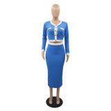 Casual Blue Two Piece Set Bodycon Sweatshirt and Pencil Skirt for Women