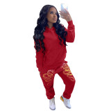 Red Sport Hoodie Fall Clothing Jogger Sweat Pants Tracksuits 2 pc Women Winter Two Piece Sweatsuit Set