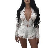 Solid Color White 2 Piece Lace Cardigan Top and Shorts