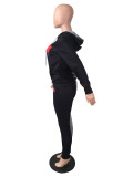 Grey/Black Sport Color Block Letter Digital Printed Hooded Women Tracksuit Set 2 Piece Hoodie Pants Sets