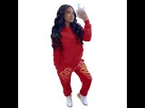Red Sport Hoodie Fall Clothing Jogger Sweat Pants Tracksuits 2 pc Women Winter Two Piece Sweatsuit Set