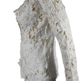 Solid Color White 2 Piece Lace Cardigan Top and Shorts