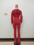 Thickened Side Pocket Casual Solid Color Wine Red Elastic Waist Stacked Leggings Pants Set